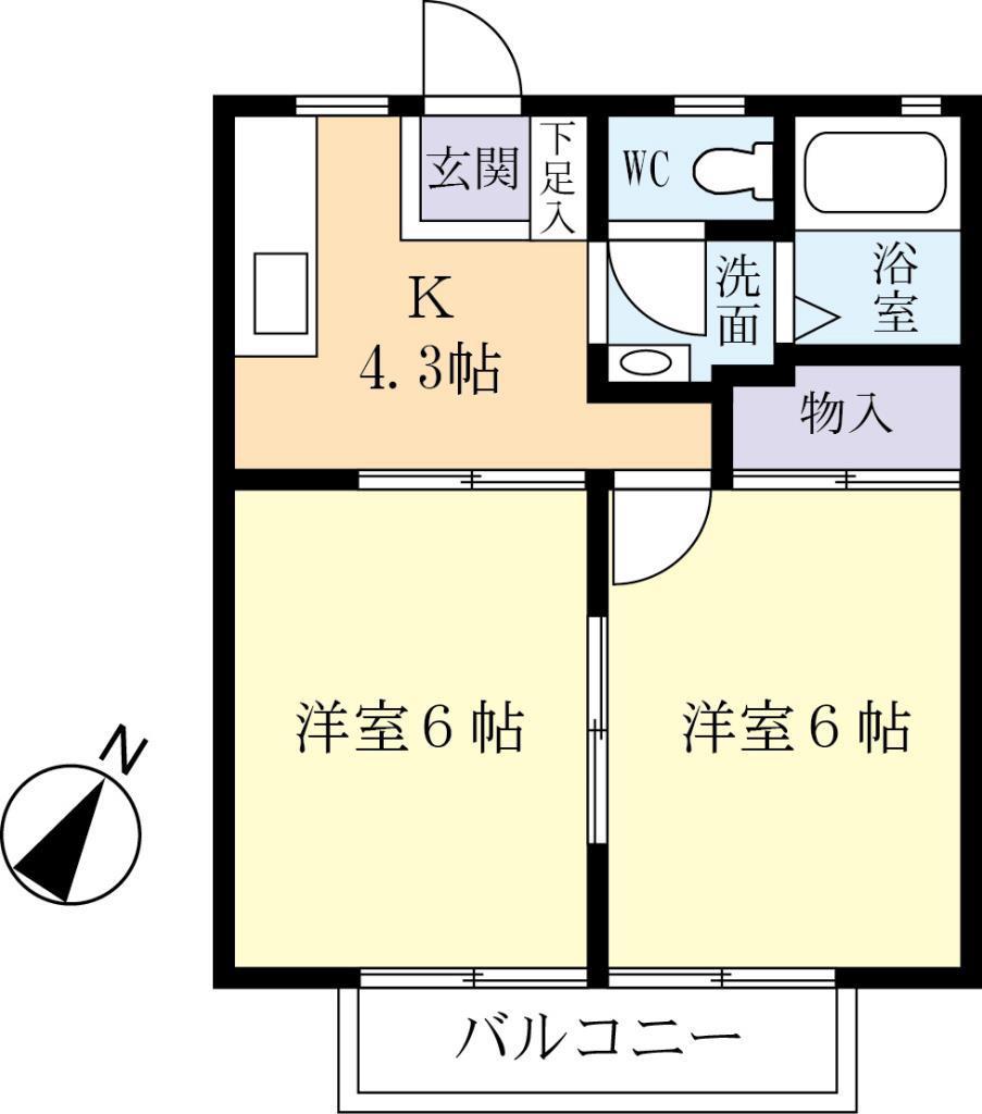 島原ハイツD棟(2K/2階)の間取り写真