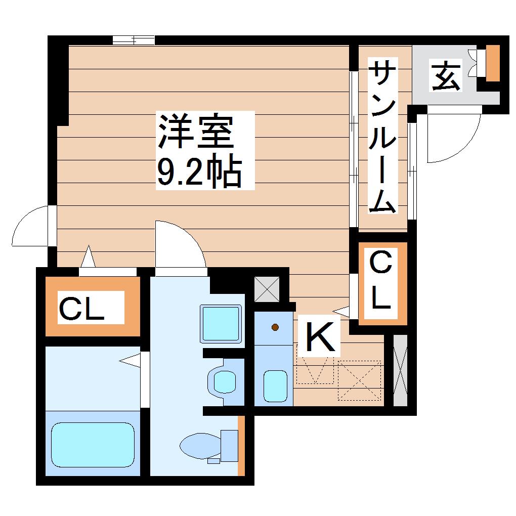 プレミアムハウス郡山(ワンルーム/1階)の間取り写真