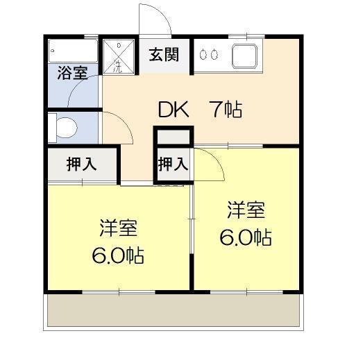 グラシアス本郷(2DK/3階)の間取り写真