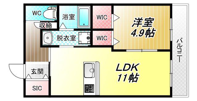 ドミール ウエスト(1LDK/3階)の間取り写真