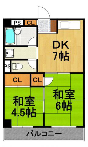 エメラルド久々知パート2(2DK/2階)の間取り写真