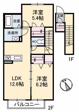 ラガーハウス茶屋町(2LDK/2階)の間取り写真