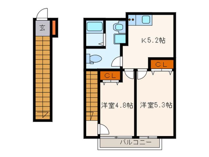 ツインリッチ別府(2K/2階)の間取り写真