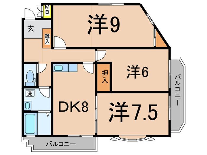 シャンス東寺尾中台10号棟(3DK/1階)の間取り写真