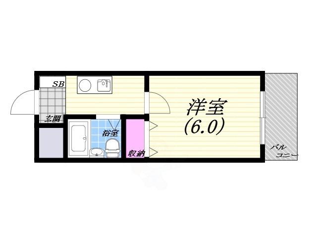 川西高田マンション(1K/4階)の間取り写真
