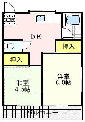 第二斉藤荘(2DK/2階)の間取り写真