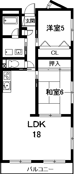 グランドール鳴丘(2LDK/4階)の間取り写真