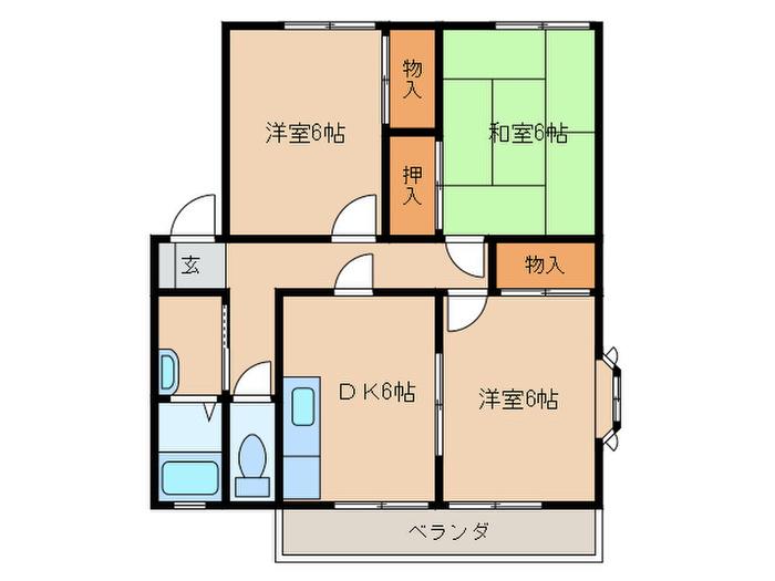 サンビレッジ豊栄C棟(3DK/2階)の間取り写真