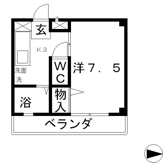 ガーディニアシティ・セントラル(1K/3階)の間取り写真