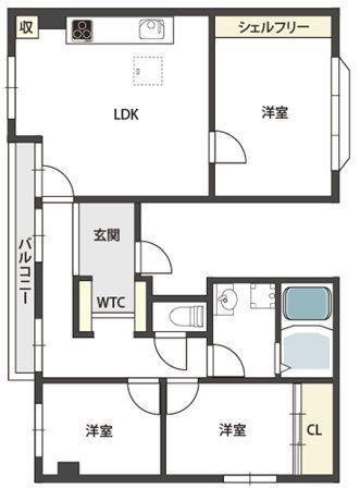 久一ハイツI(3LDK/2階)の間取り写真