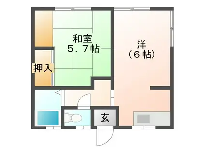 から大平山が望める見晴らし良好なコーポアイプラザ(1LK/1階)の間取り写真
