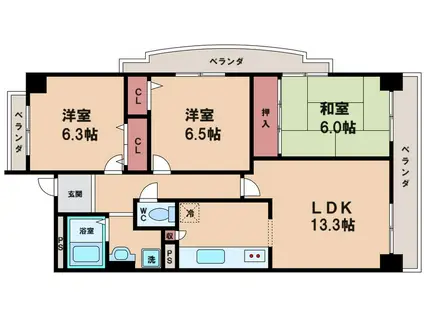 コーシャハイツ苅田(3LDK/4階)の間取り写真