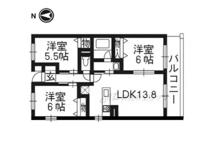 アムールカセイ(3LDK/3階)の間取り写真