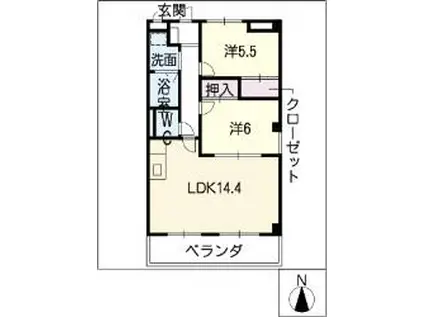 セントラルハイツ舟岡(2LDK/2階)の間取り写真