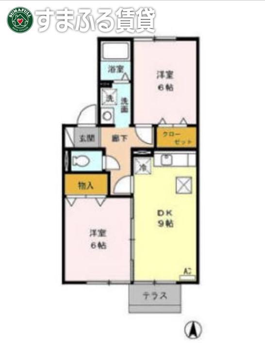 ベルドミール岡 B(2DK/1階)の間取り写真