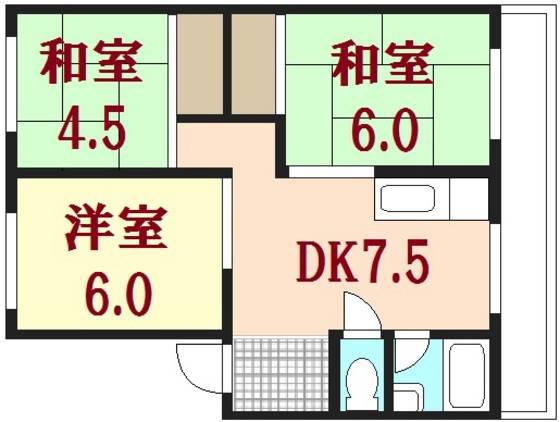 御堂マンション(3DK/4階)の間取り写真