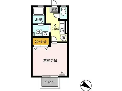 プリシェール曽我野(1K/1階)の間取り写真