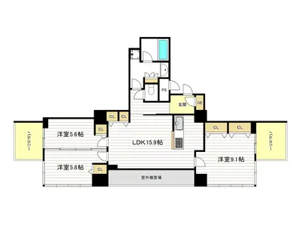 クロスレジデンス大阪新町(3LDK/21階)の間取り写真