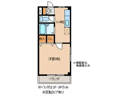サンサイドエイト(1K/2階)の間取り写真