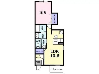 クラージュB棟(1LDK/1階)の間取り写真