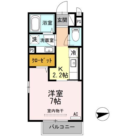 グランピエール瀬戸口(1K/2階)の間取り写真