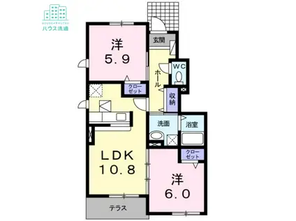 クレメント・ヒルB(2LDK/1階)の間取り写真