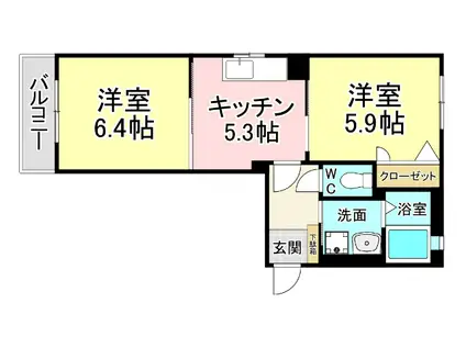 クラージュC棟(2K/1階)の間取り写真