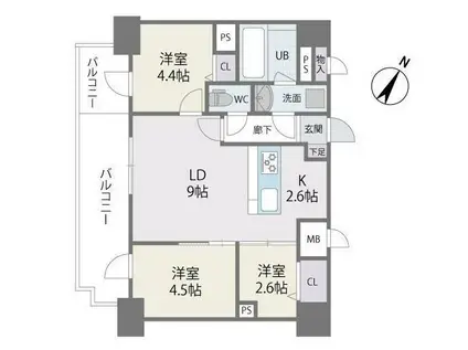 MODERN PALAZZO 天神南II(3LDK/9階)の間取り写真
