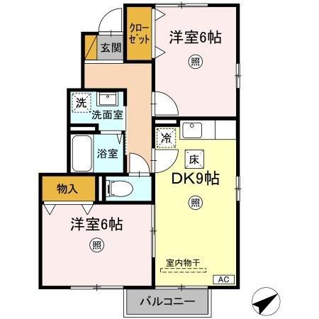 シャルマンおおたかの森(2DK/1階)の間取り写真
