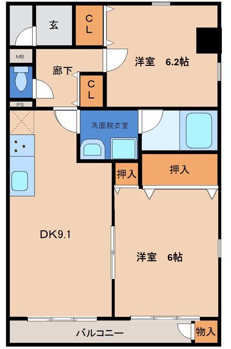 サバトシティ福田町(2DK/3階)の間取り写真