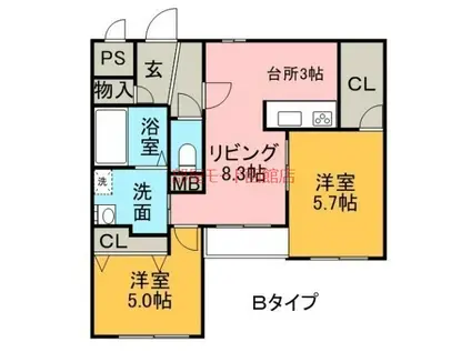 グラン・ソレーユII(2LDK/4階)の間取り写真