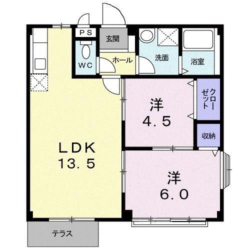 エルディム北B(2LDK/1階)の間取り写真