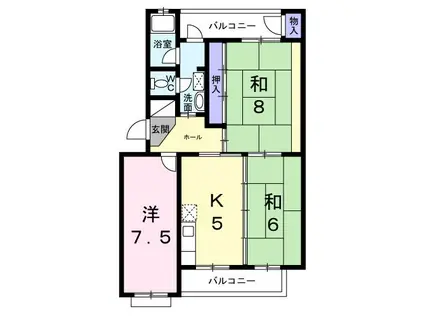 三室山コープタウン2号棟(3K/1階)の間取り写真