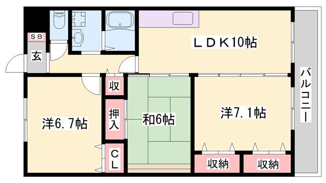 モン シエル ブル(3LDK/4階)の間取り写真