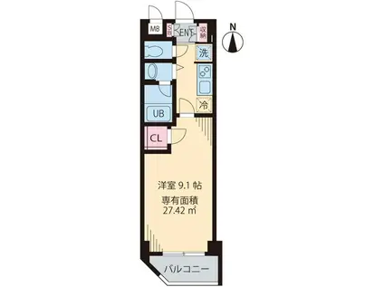 ビイルーム自由が丘(1K/2階)の間取り写真