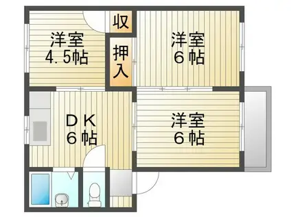 M・KマンションA棟(3DK/2階)の間取り写真