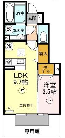 トレーフル 緑が丘(1LDK/1階)の間取り写真