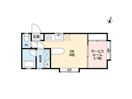 フレンド沼垂B(1SK/2階)の間取り写真