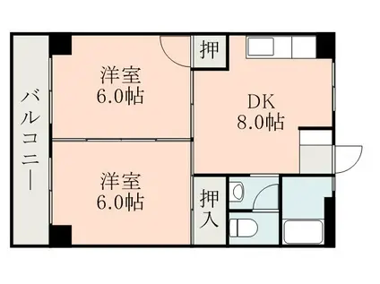 若原ハイツ(2DK/2階)の間取り写真