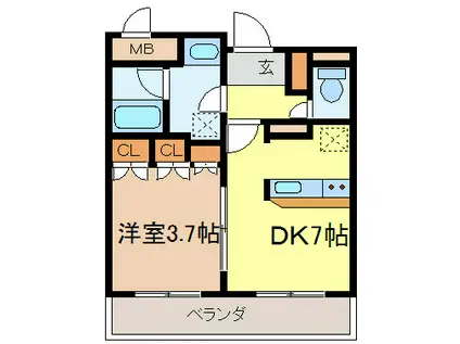 カネヒビル(1DK/4階)の間取り写真