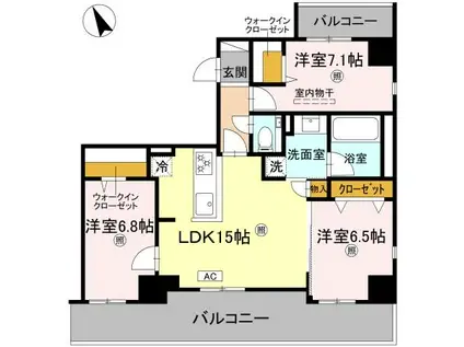 D-ROOM帝塚山(3LDK/10階)の間取り写真