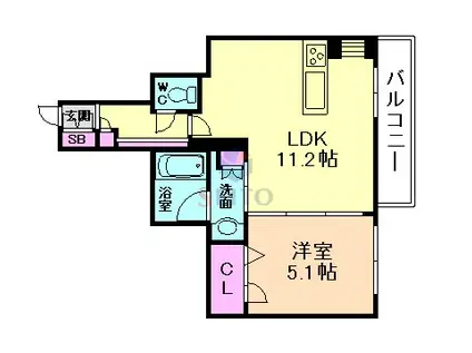 ハウオリ江坂(1LDK/3階)の間取り写真