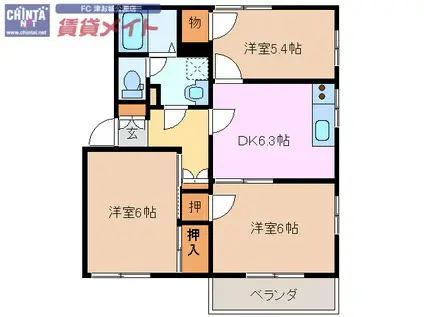 リゾナーレ(2LDK/1階)の間取り写真