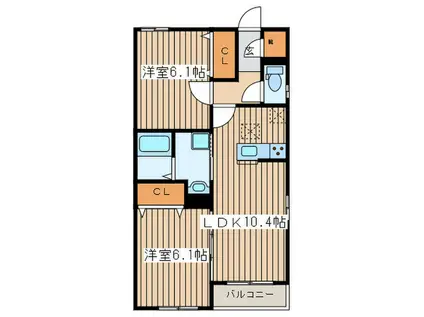 ハウス池亀3号館(2LDK/2階)の間取り写真