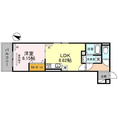 DーROOM旗塚通(1LDK/3階)の間取り写真