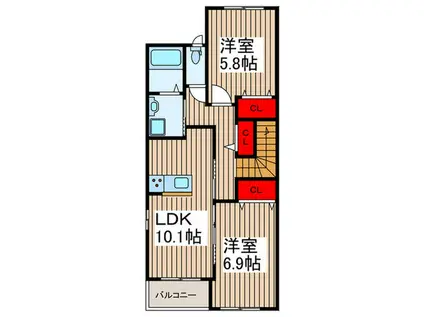 サニーアップヒルズ堂山(2LDK/2階)の間取り写真