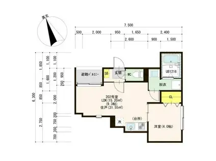 ハーモニーテラス鳴海町片坂(1LDK/2階)の間取り写真