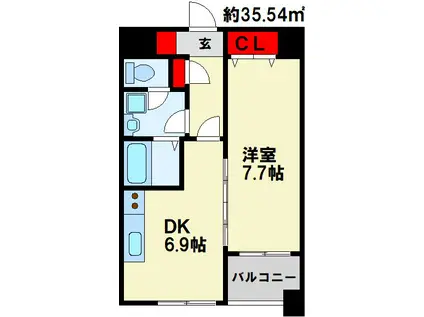 MDIインターフェイス竪町(1DK/3階)の間取り写真