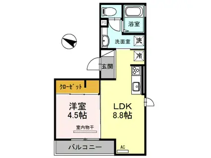 セジュール下山手通(1LDK/3階)の間取り写真