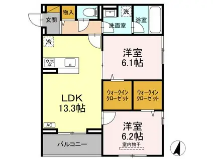 SOLEIL ICHIKAWA(2LDK/2階)の間取り写真